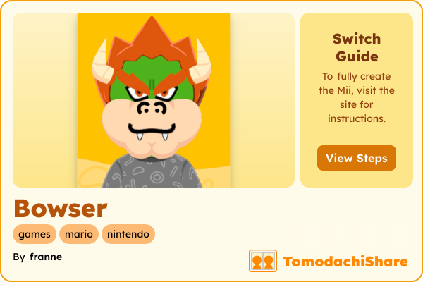Bowser, a male Mii  with tags: games, mario, nintendo