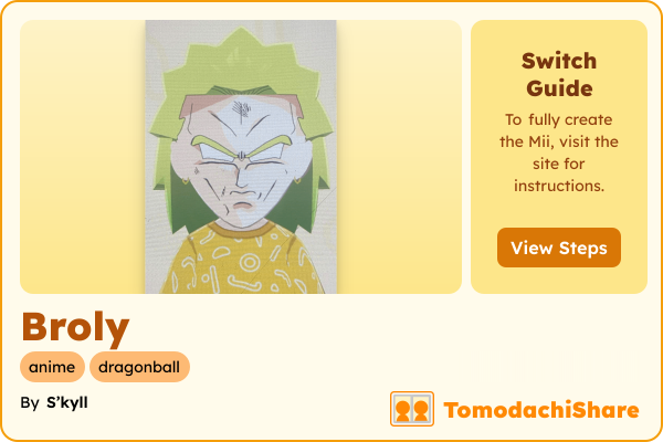 Broly, a male Mii  with tags: anime, dragonball