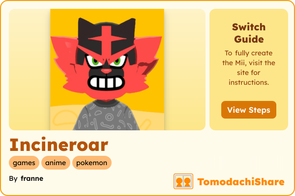 Incineroar, a male Mii  with tags: games, anime, pokemon