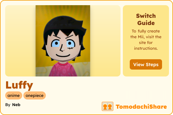 Luffy, a male Mii  with tags: anime, onepiece