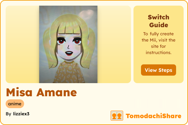 Misa Amane, a female Mii  with tags: anime