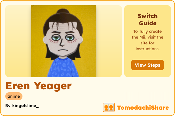 Eren Yeager, a male Mii  with tags: anime