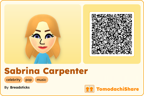 Sabrina Carpenter, a female Mii  with tags: celebrity, pop, music