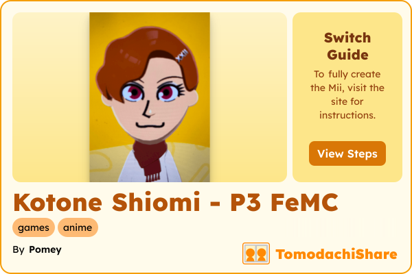 Kotone Shiomi - P3 FeMC, a female Mii  with tags: games, anime
