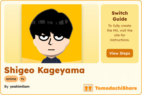 Shigeo Kageyama, a male Mii  with tags: anime, tv