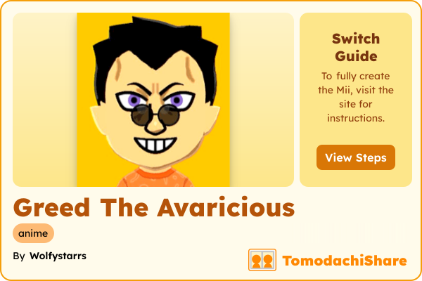 Greed The Avaricious, a male Mii  with tags: anime