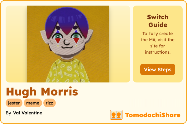 Hugh Morris, a male Mii  with tags: jester, meme, rizz