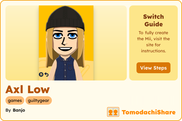 Axl Low, a male Mii  with tags: games, guiltygear