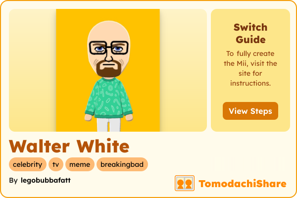 Walter White, a male Mii  with tags: celebrity, tv, meme, breakingbad