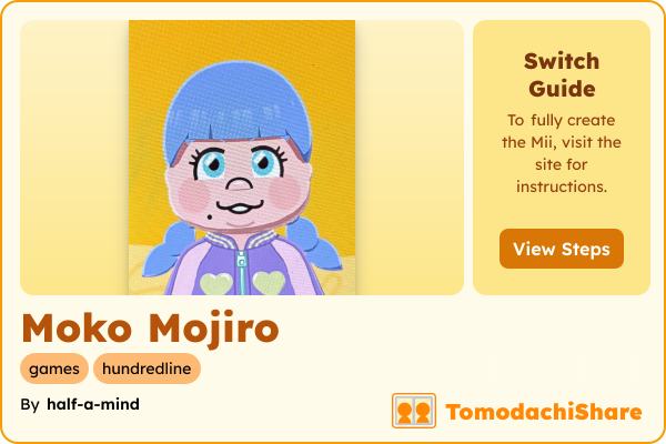 Moko Mojiro, a female Mii  with tags: games, hundredline