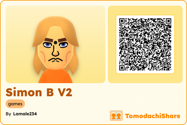 Simon B V2, a male Mii  with tags: games