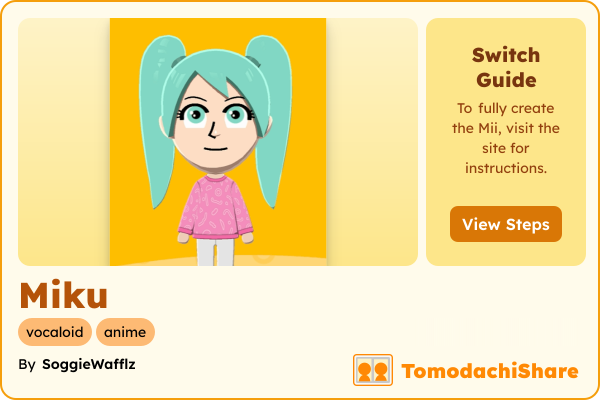 Miku, a female Mii  with tags: vocaloid, anime