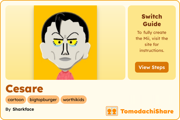 Cesare, a male Mii  with tags: cartoon, bigtopburger, worthikids