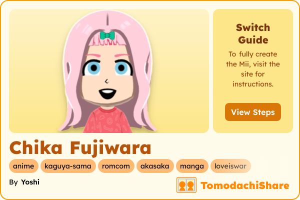 Chika Fujiwara, a female Mii  with tags: anime, kaguya-sama, romcom, akasaka, manga, loveiswar