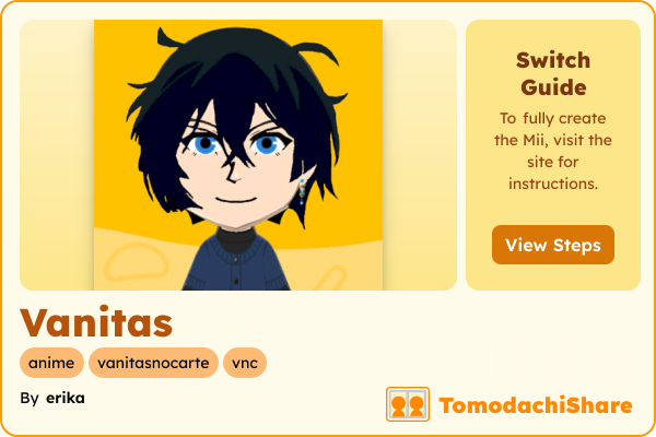 Vanitas, a male Mii  with tags: anime, vanitasnocarte, vnc