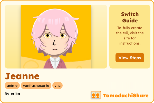 Jeanne, a female Mii  with tags: anime, vanitasnocarte, vnc
