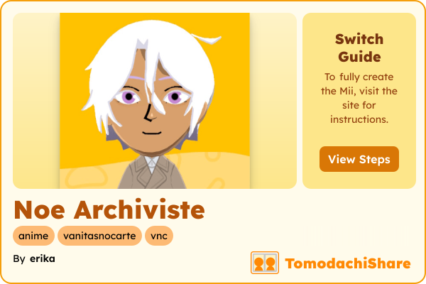 Noe Archiviste, a male Mii  with tags: anime, vanitasnocarte, vnc