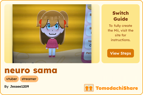 neuro sama, a male Mii  with tags: vtuber, streamer