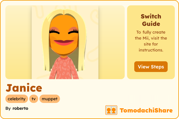 Janice, a female Mii  with tags: celebrity, tv, muppet