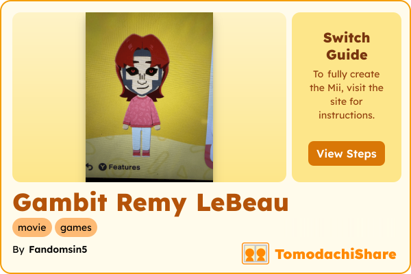 Gambit Remy LeBeau, a male Mii  with tags: movie, games