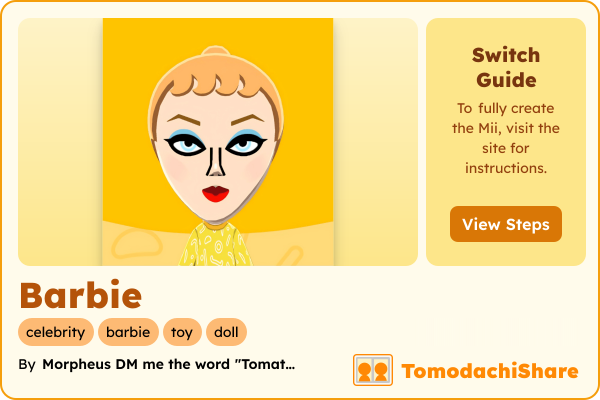 Barbie, a female Mii  with tags: celebrity, barbie, toy, doll