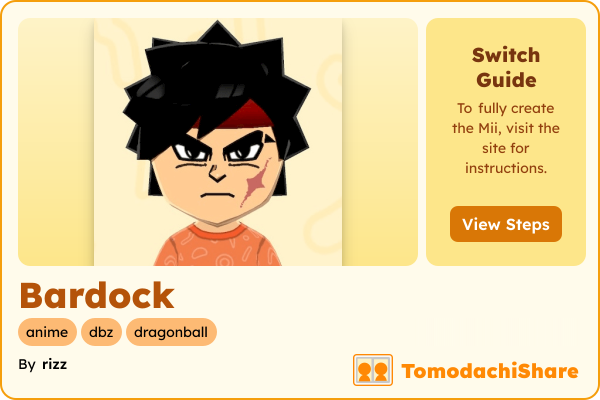 Bardock, a male Mii  with tags: anime, dbz, dragonball
