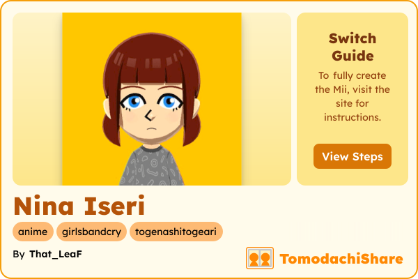 Nina Iseri, a female Mii  with tags: anime, girlsbandcry, togenashitogeari