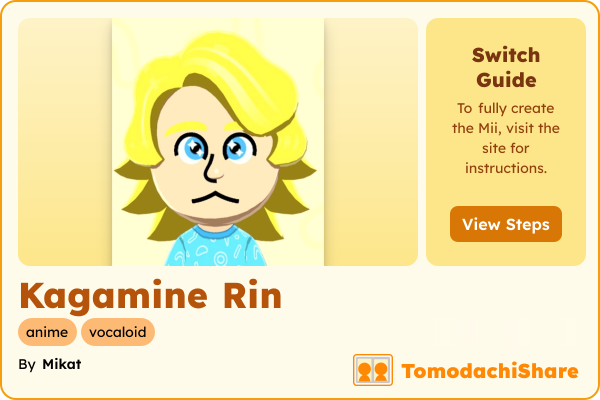 Kagamine Rin, a male Mii  with tags: anime, vocaloid