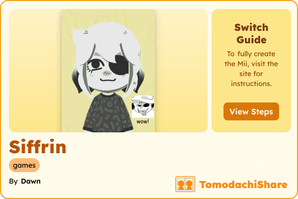 Siffrin, a nonbinary Mii  with tags: games