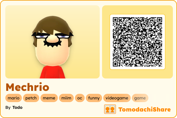 Mechrio, a male Mii  with tags: mario, petch, meme, miim, oc, funny, videogame, game