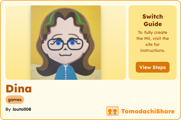Dina, a female Mii  with tags: games