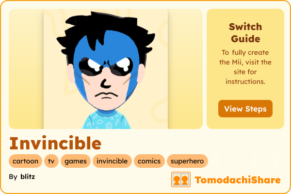 Invincible, a male Mii  with tags: cartoon, tv, games, invincible, comics, superhero
