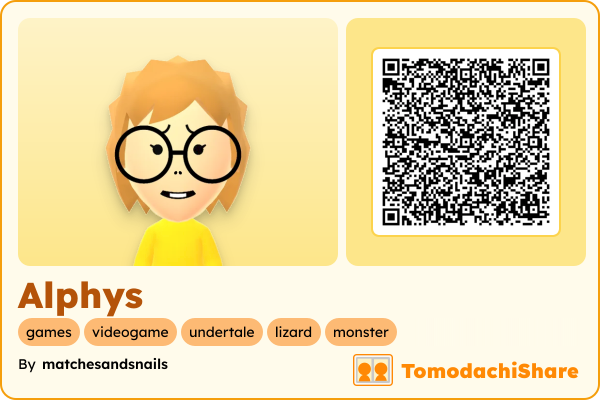 Alphys, a female Mii  with tags: games, videogame, undertale, lizard, monster