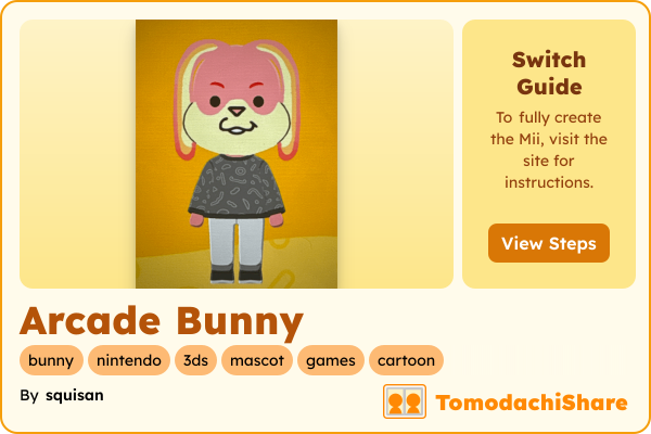 Arcade Bunny, a male Mii  with tags: bunny, nintendo, 3ds, mascot, games, cartoon