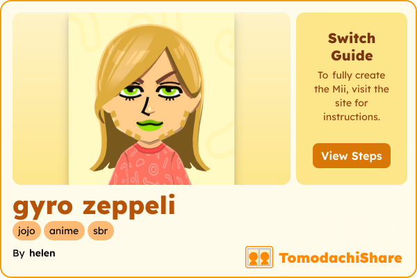 gyro zeppeli, a male Mii  with tags: jojo, anime, sbr
