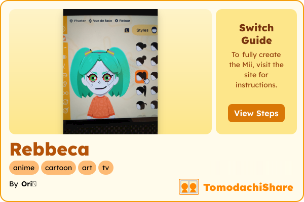 Rebbeca, a female Mii  with tags: anime, cartoon, art, tv