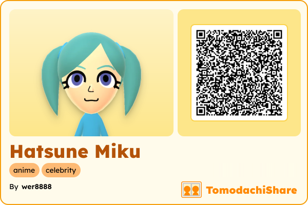 Hatsune Miku, a female Mii  with tags: anime, celebrity