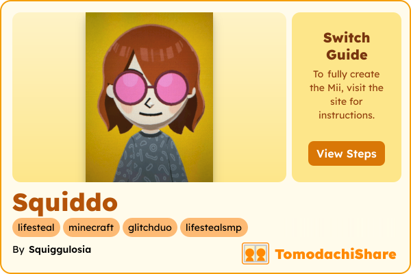 Squiddo, a female Mii  with tags: lifesteal, minecraft, glitchduo, lifestealsmp