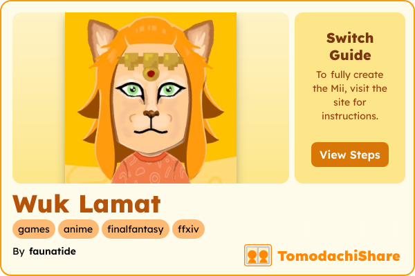 Wuk Lamat, a female Mii  with tags: games, anime, finalfantasy, ffxiv