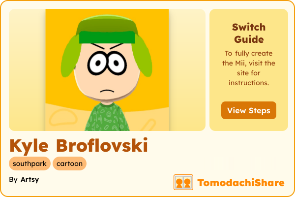 Kyle Broflovski, a male Mii  with tags: southpark, cartoon