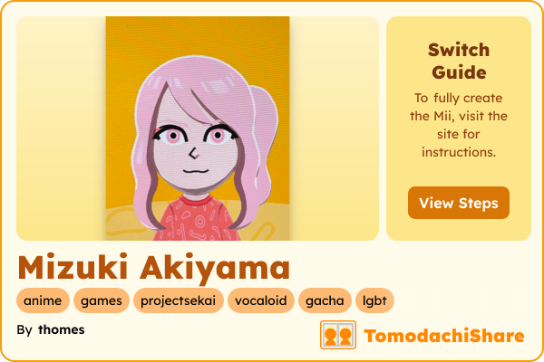 Mizuki Akiyama, a female Mii  with tags: anime, games, projectsekai, vocaloid, gacha, lgbt