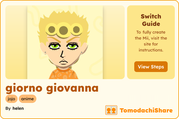 giorno giovanna, a male Mii  with tags: jojo, anime