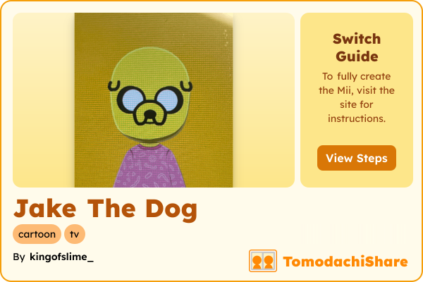 Jake The Dog, a male Mii  with tags: cartoon, tv