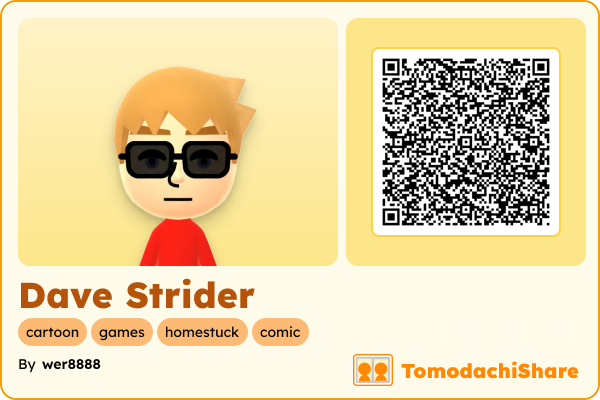 Dave Strider, a male Mii  with tags: cartoon, games, homestuck, comic
