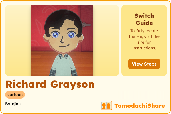 Richard Grayson, a male Mii  with tags: cartoon