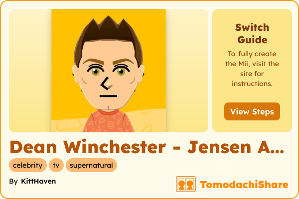 Dean Winchester - Jensen Ackles, a male Mii  with tags: celebrity, tv, supernatural