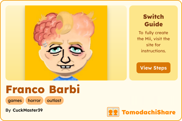 Franco Barbi, a male Mii  with tags: games, horror, outlast