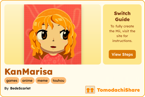 KanMarisa, a female Mii  with tags: games, anime, meme, touhou