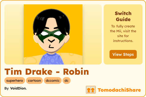 Tim Drake - Robin, a male Mii  with tags: superhero, cartoon, dccomic, dc