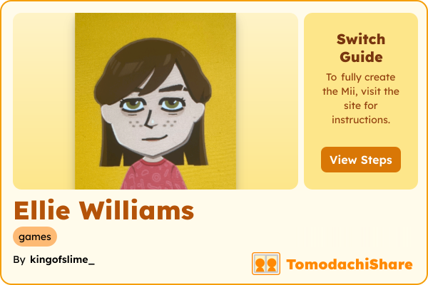 Ellie Williams, a male Mii  with tags: games